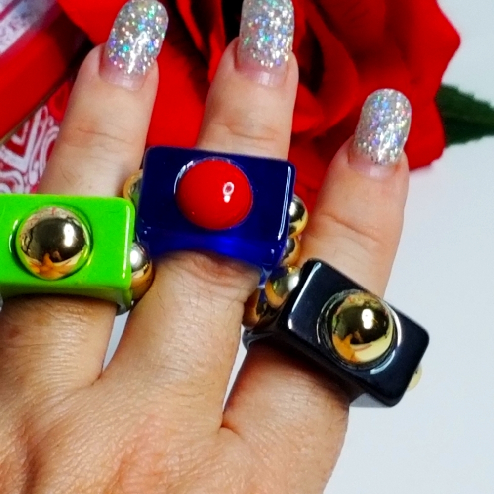 3/$30 Acrylic Geometric Shape Rings New